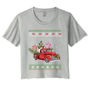 Red Truck Christmas Tree Ugly Matching Family Pajama Funny Gift Women's Crop Top Tee