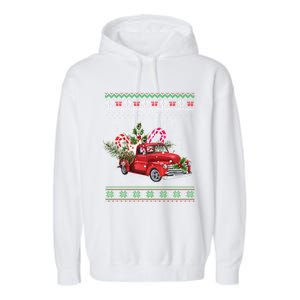 Red Truck Christmas Tree Ugly Matching Family Pajama Funny Gift Garment-Dyed Fleece Hoodie