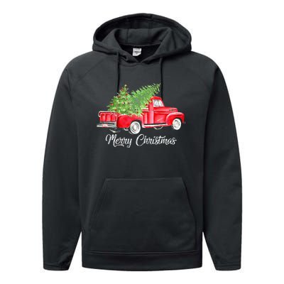 Red Truck Christmas Funny Merry Christmas Yall Women Performance Fleece Hoodie