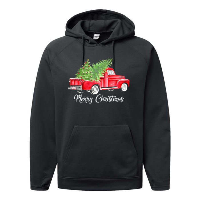 Red Truck Christmas Funny Merry Christmas Yall Women Performance Fleece Hoodie