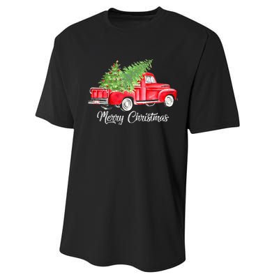 Red Truck Christmas Funny Merry Christmas Yall Women Performance Sprint T-Shirt