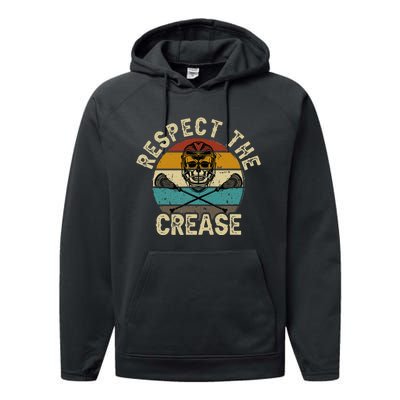 Respect The Crease Lacrosse Goalie Woman Men Performance Fleece Hoodie