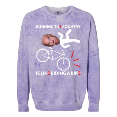 Running The Country Is Like Riding A Bike Funny Biden Meme Colorblast Crewneck Sweatshirt