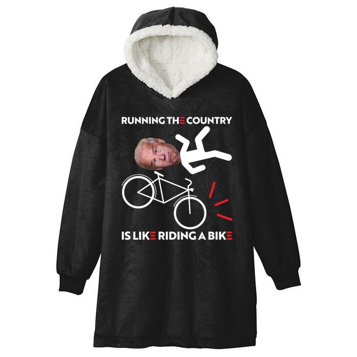 Running The Country Is Like Riding A Bike Funny Biden Meme Hooded Wearable Blanket