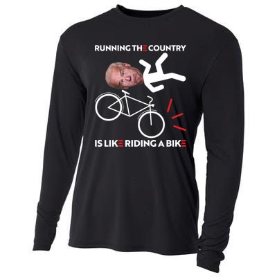 Running The Country Is Like Riding A Bike Funny Biden Meme Cooling Performance Long Sleeve Crew