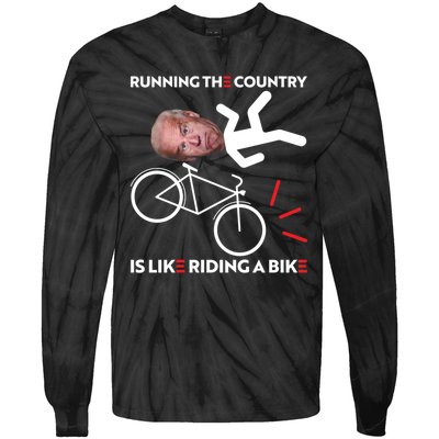 Running The Country Is Like Riding A Bike Funny Biden Meme Tie-Dye Long Sleeve Shirt