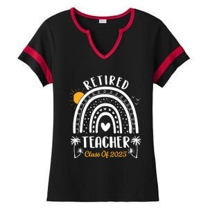 Retired Teacher Class Of 2025 Rainbow Teachers Retirement Ladies Halftime Notch Neck Tee