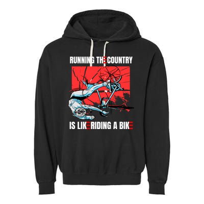 Running The Country Is Like Riding A Bike Merry 4th Of July Biden Falling Garment-Dyed Fleece Hoodie