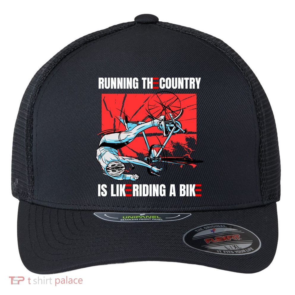 Running The Country Is Like Riding A Bike Merry 4th Of July Biden Falling Flexfit Unipanel Trucker Cap