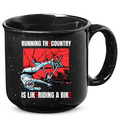 Running The Country Is Like Riding A Bike Merry 4th Of July Biden Falling 15oz Campfire Ceramic Mug