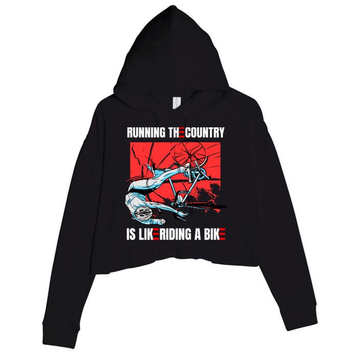 Running The Country Is Like Riding A Bike Merry 4th Of July Biden Falling Crop Fleece Hoodie