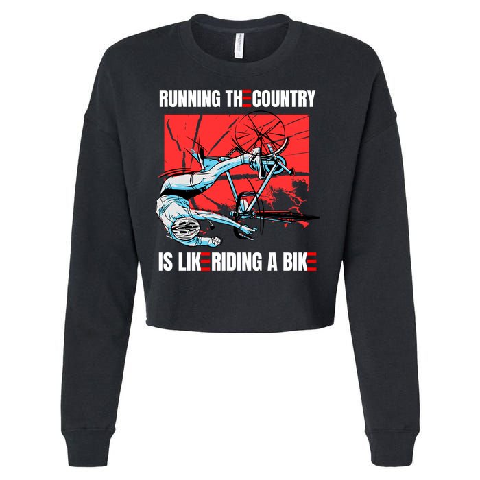 Running The Country Is Like Riding A Bike Merry 4th Of July Biden Falling Cropped Pullover Crew