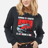 Running The Country Is Like Riding A Bike Merry 4th Of July Biden Falling Cropped Pullover Crew