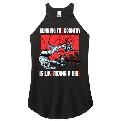 Running The Country Is Like Riding A Bike Merry 4th Of July Biden Falling Women's Perfect Tri Rocker Tank