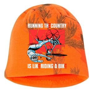 Running The Country Is Like Riding A Bike Merry 4th Of July Biden Falling Kati - Camo Knit Beanie