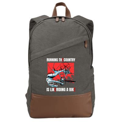Running The Country Is Like Riding A Bike Merry 4th Of July Biden Falling Cotton Canvas Backpack