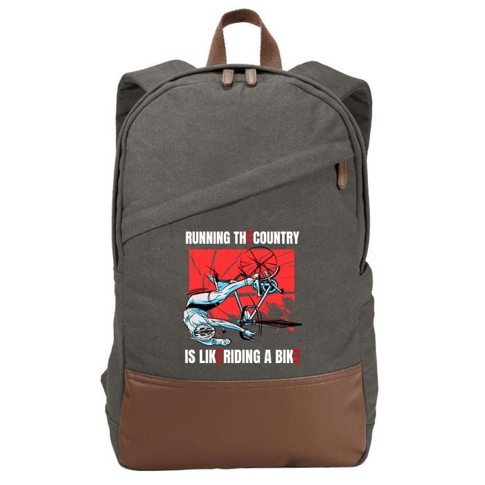 Running The Country Is Like Riding A Bike Merry 4th Of July Biden Falling Cotton Canvas Backpack