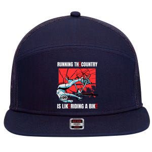 Running The Country Is Like Riding A Bike Merry 4th Of July Biden Falling 7 Panel Mesh Trucker Snapback Hat