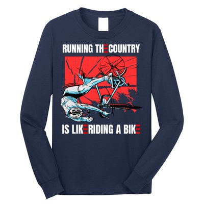 Running The Country Is Like Riding A Bike Merry 4th Of July Biden Falling Long Sleeve Shirt