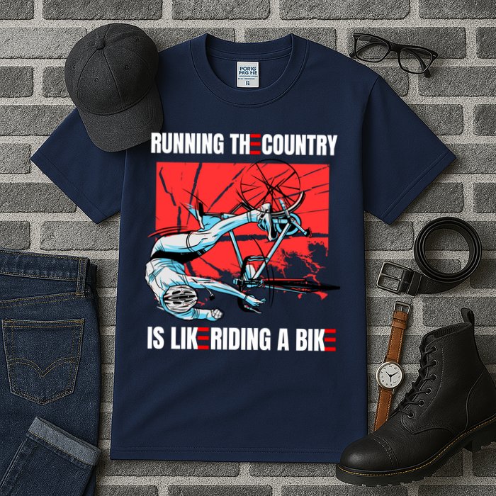 Running The Country Is Like Riding A Bike Merry 4th Of July Biden Falling Tall T-Shirt