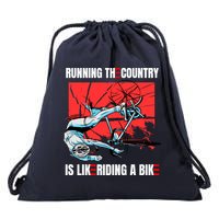 Running The Country Is Like Riding A Bike Merry 4th Of July Biden Falling Drawstring Bag