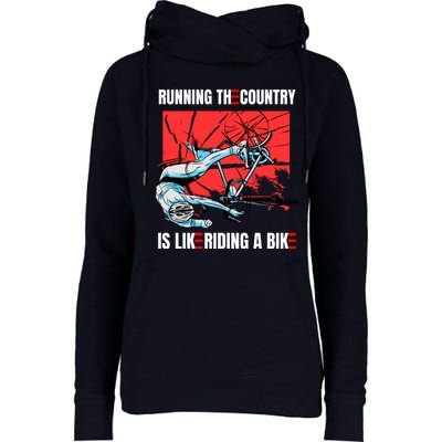 Running The Country Is Like Riding A Bike Merry 4th Of July Biden Falling Womens Funnel Neck Pullover Hood