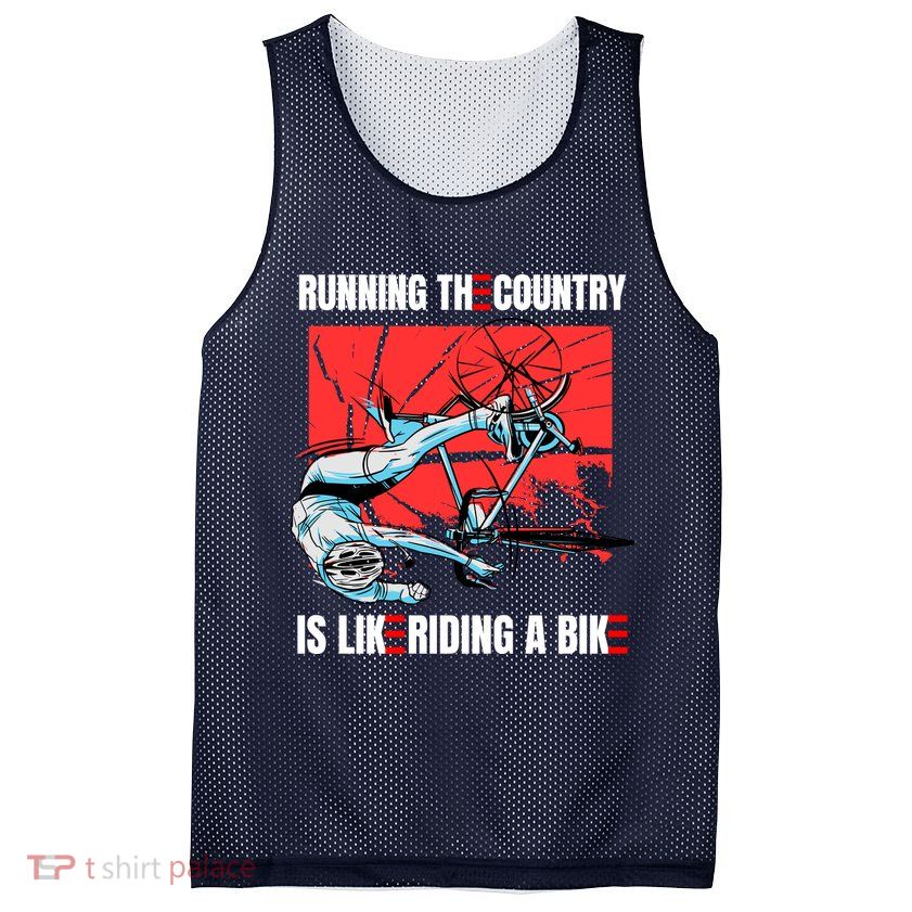 Running The Country Is Like Riding A Bike Merry 4th Of July Biden Falling Mesh Reversible Basketball Jersey Tank