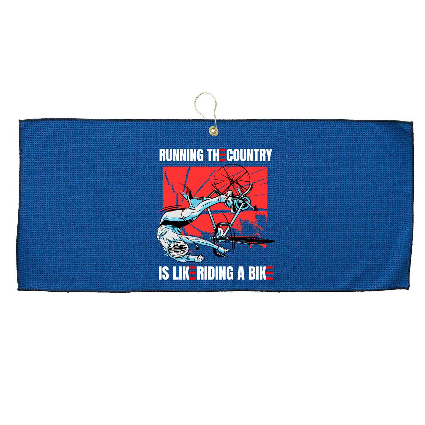 Running The Country Is Like Riding A Bike Merry 4th Of July Biden Falling Large Microfiber Waffle Golf Towel
