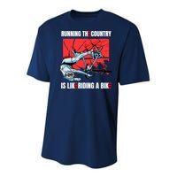Running The Country Is Like Riding A Bike Merry 4th Of July Biden Falling Youth Performance Sprint T-Shirt