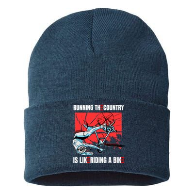 Running The Country Is Like Riding A Bike Merry 4th Of July Biden Falling Sustainable Knit Beanie
