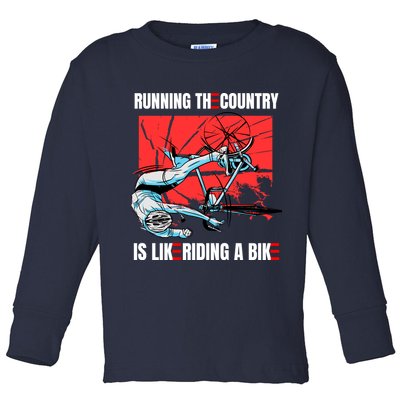 Running The Country Is Like Riding A Bike Merry 4th Of July Biden Falling Toddler Long Sleeve Shirt