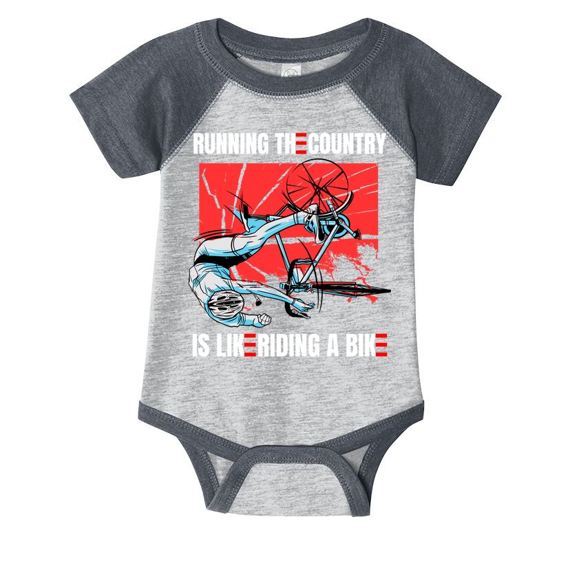 Running The Country Is Like Riding A Bike Merry 4th Of July Biden Falling Infant Baby Jersey Bodysuit