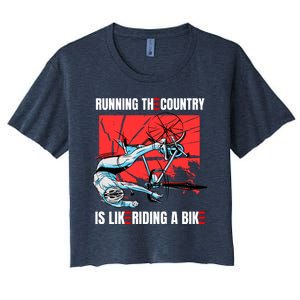 Running The Country Is Like Riding A Bike Merry 4th Of July Biden Falling Women's Crop Top Tee