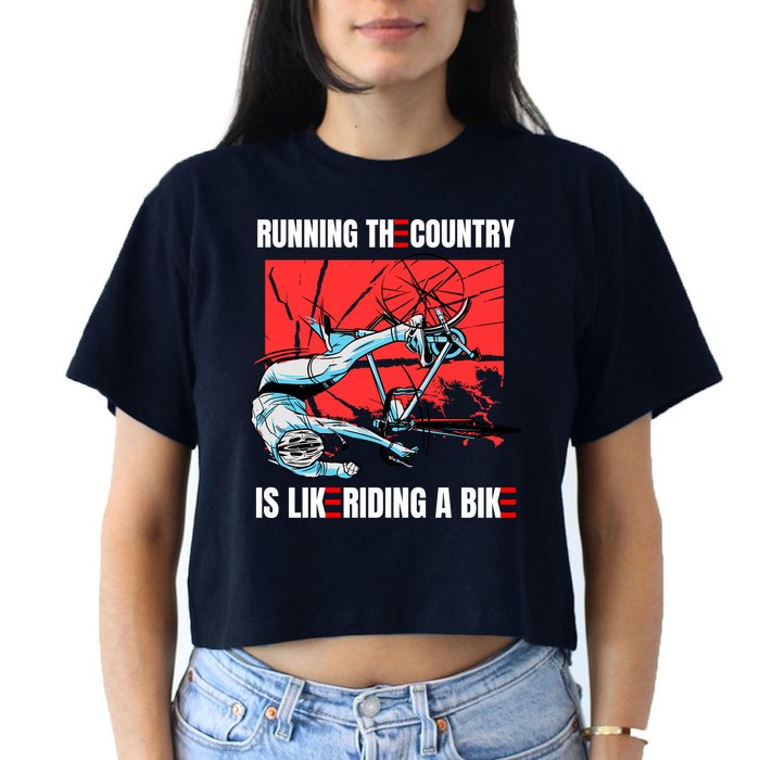 Running The Country Is Like Riding A Bike Merry 4th Of July Biden Falling Crop Top