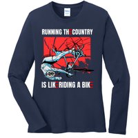 Running The Country Is Like Riding A Bike Merry 4th Of July Biden Falling Ladies Long Sleeve Shirt