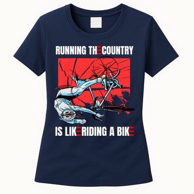 Running The Country Is Like Riding A Bike Merry 4th Of July Biden Falling Womens T-Shirt