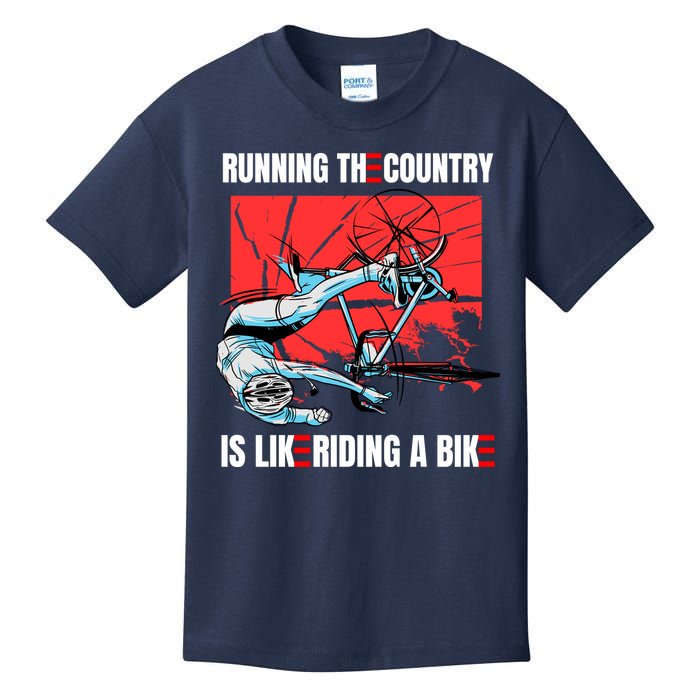 Running The Country Is Like Riding A Bike Merry 4th Of July Biden Falling Kids T-Shirt