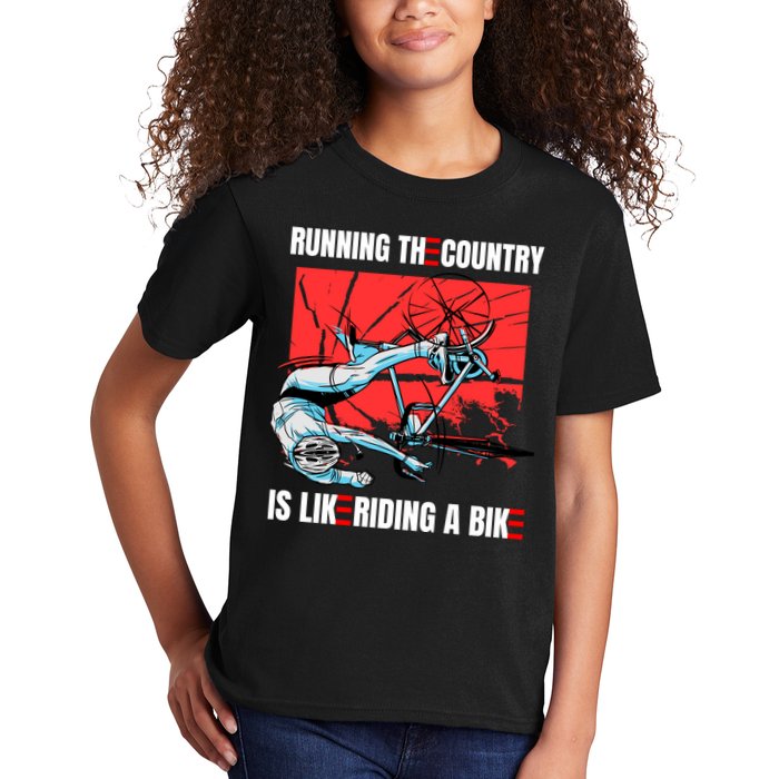 Running The Country Is Like Riding A Bike Merry 4th Of July Biden Falling Kids T-Shirt