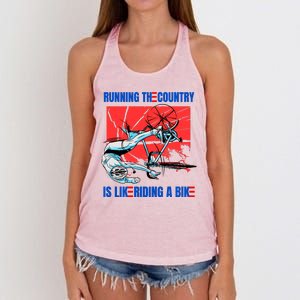 Running The Country Is Like Riding A Bike Merry 4th Of July Biden Falling Women's Knotted Racerback Tank