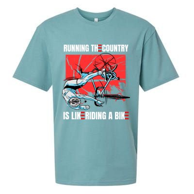 Running The Country Is Like Riding A Bike Merry 4th Of July Biden Falling Sueded Cloud Jersey T-Shirt