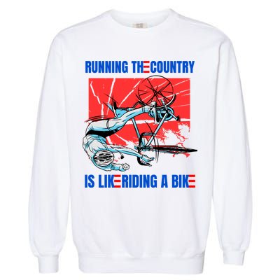 Running The Country Is Like Riding A Bike Merry 4th Of July Biden Falling Garment-Dyed Sweatshirt