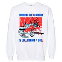 Running The Country Is Like Riding A Bike Merry 4th Of July Biden Falling Garment-Dyed Sweatshirt
