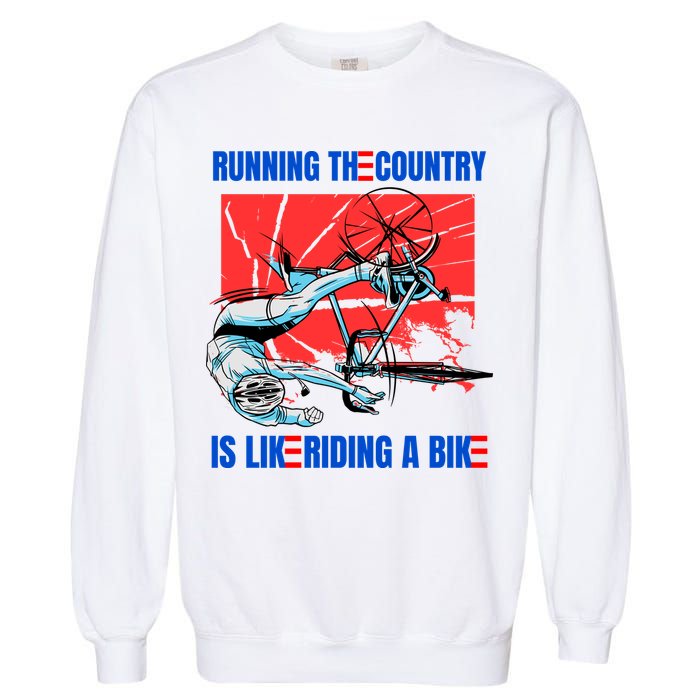 Running The Country Is Like Riding A Bike Merry 4th Of July Biden Falling Garment-Dyed Sweatshirt