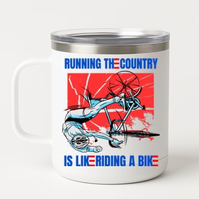 Running The Country Is Like Riding A Bike Merry 4th Of July Biden Falling 12 oz Stainless Steel Tumbler Cup