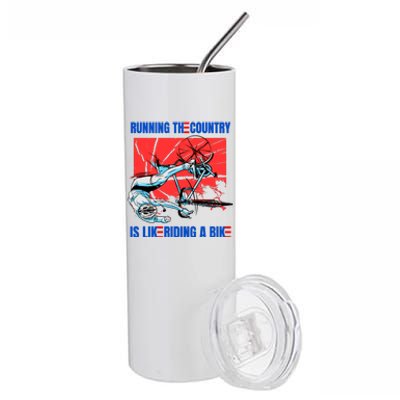 Running The Country Is Like Riding A Bike Merry 4th Of July Biden Falling Stainless Steel Tumbler