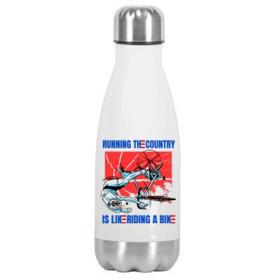 Running The Country Is Like Riding A Bike Merry 4th Of July Biden Falling Stainless Steel Insulated Water Bottle