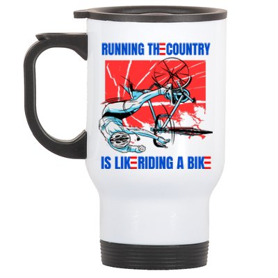 Running The Country Is Like Riding A Bike Merry 4th Of July Biden Falling Stainless Steel Travel Mug