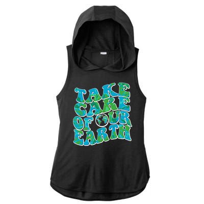 Retro Take Care Of Our Earth Celebrate Earth Day Ladies PosiCharge Tri-Blend Wicking Draft Hoodie Tank