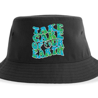 Retro Take Care Of Our Earth Celebrate Earth Day Sustainable Bucket Hat