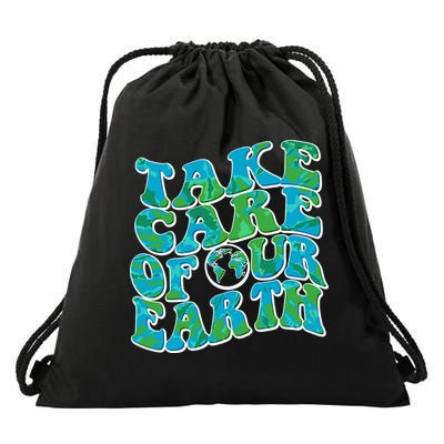 Retro Take Care Of Our Earth Celebrate Earth Day Drawstring Bag